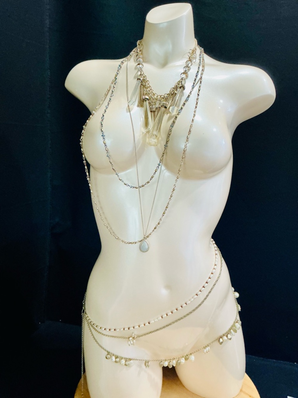 Layered Boho Beach Desert Chic Gold-Tone Statement Necklace Bead Charm Accents